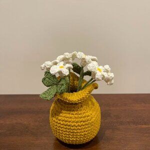 Handmade Crochet Mini White Clover Vase Set Desk Decor Shamrock Decor Cute Gift